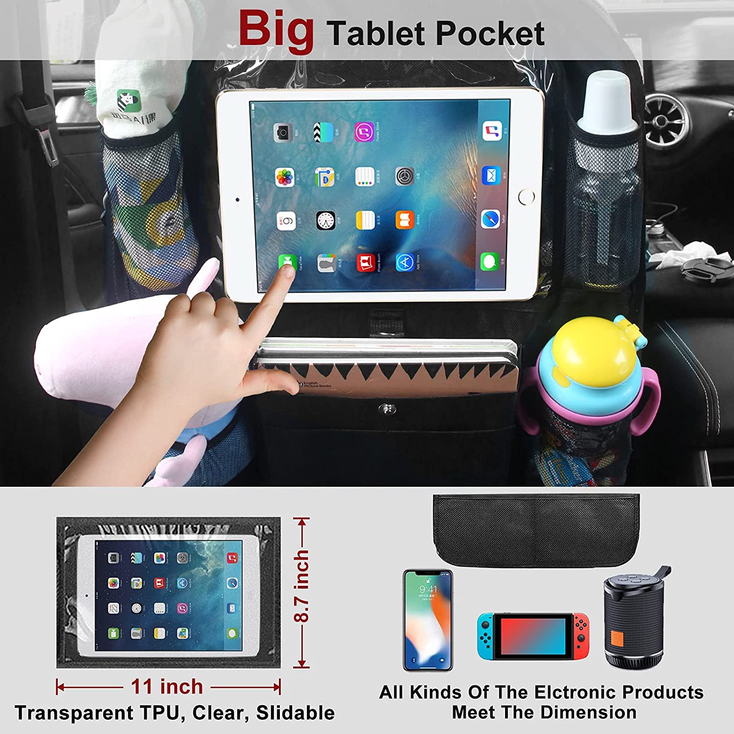 Car Organiser, Car Seat Organiser for Kids with Tablet Pocket, Large Size(25.6"X17.7") , 10 Pockets Waterproof Car Tidy Organiser, Great Travelling Accessory for Drivers with Kids - FoxMart™️ - Ariesnova