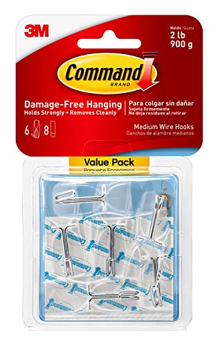 Command Wire Toggle Medium Hook, Pack of 6 Hooks and 8 Adhesive Strips, Transparent - Damage Free Hanging - Holds up to 900g - FoxMart™️ - Command