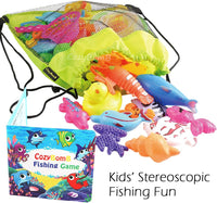 Cozybomb Magnetic Fishing Toys Game Set for Kids for Bath Time Pool Party with Pole Rod Net, Plastic Floating Fish - Toddler Education Teaching and Learning Colors Ocean Sea Animals (Large) - FoxMart™️ - 3 years and up