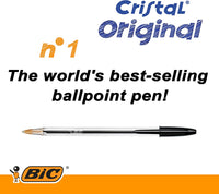 Cristal Original Smudge Free Ballpoint Pens, Ideal for School, Black, Medium Point (1.0Mm), Pack of 50 - FoxMart™️ - BiC
