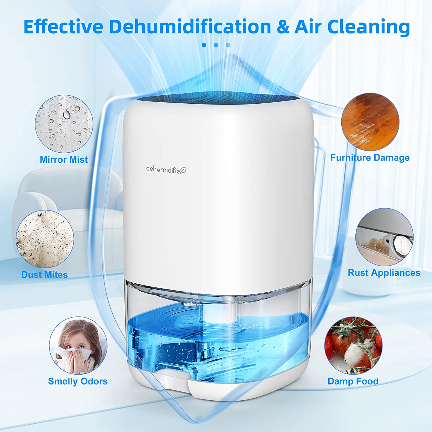 Dehumidifier 1000Ml, Dehumidifiers for Home, Auto Off&Coloured LED Light, Peltier Technology Update, Portable and Ultra Quiet, Dehumidifiers for Drying Clothes, Bedroom, Bathroom, Wardrobe - FoxMart™️ - CONOPU