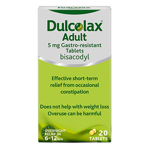 Dulcolax Adult 5 mg Gastro-resistant Tablets - Overnight Relief from Occasional Constipation in 6-12 Hours- Laxative Tablets,20 Count (Pack of 1) - FoxMart™️ - Dulcolax