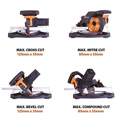 Evolution Power Tools 046-0001A R210CMS Compound Saw with Multi-Material Cutting, Bevel, 45 Degree Mitre, 3-Year Warranty, 1200 W, 230 V-Domestic, Black - FoxMart™️ - Evolution Power Tools