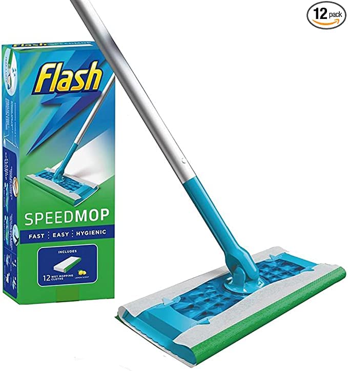 Flash Speedmop Starter Kit, Mop + 12 Absorbing Refill Pads, Lemon - FoxMart™️ - FLASH