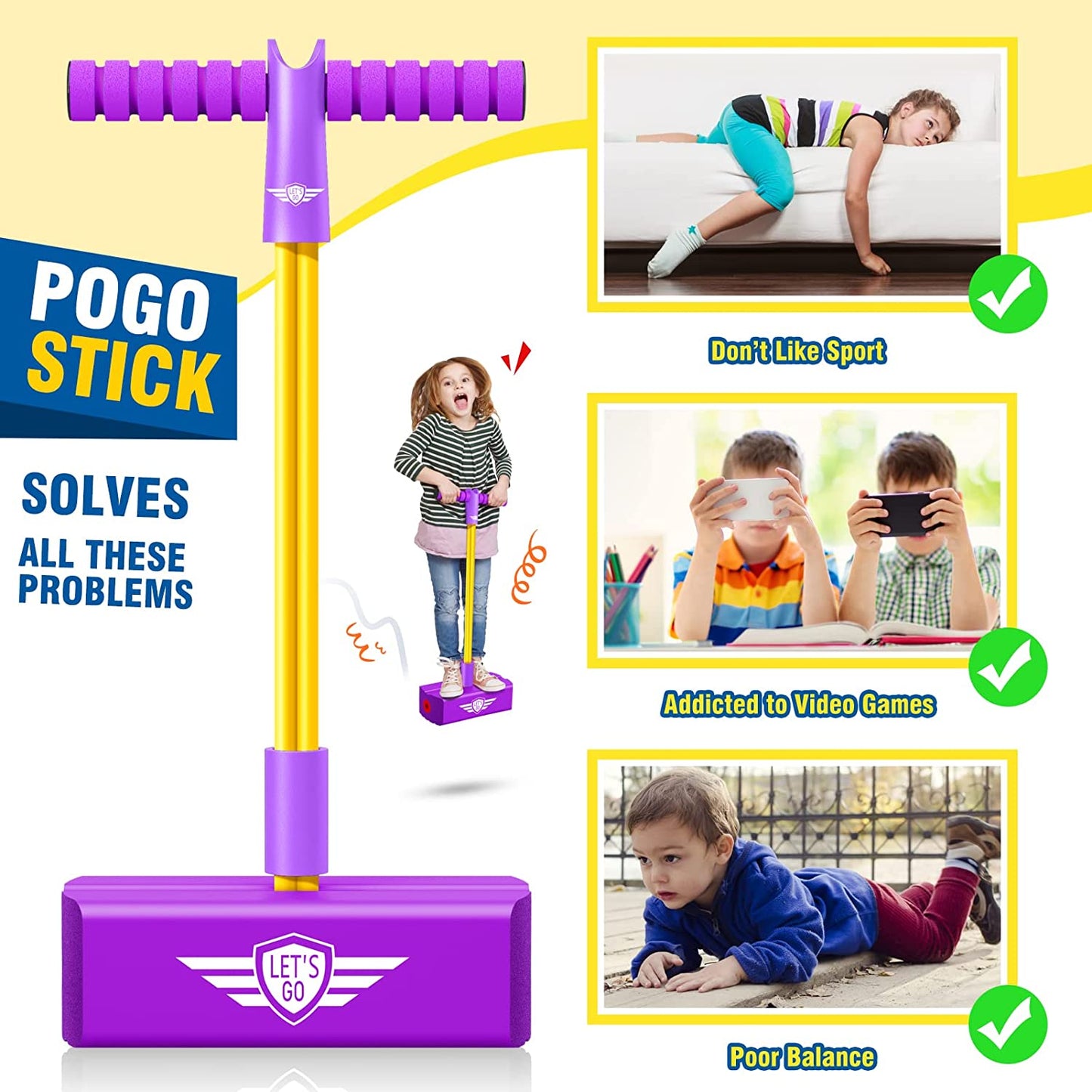Foam Pogo Stick for Boys Girls - Five Times Stretch Safe and Fun Gifts for Kids Indoor/Outdoor/Garden Toys Games - FoxMart™️ - Toyzey