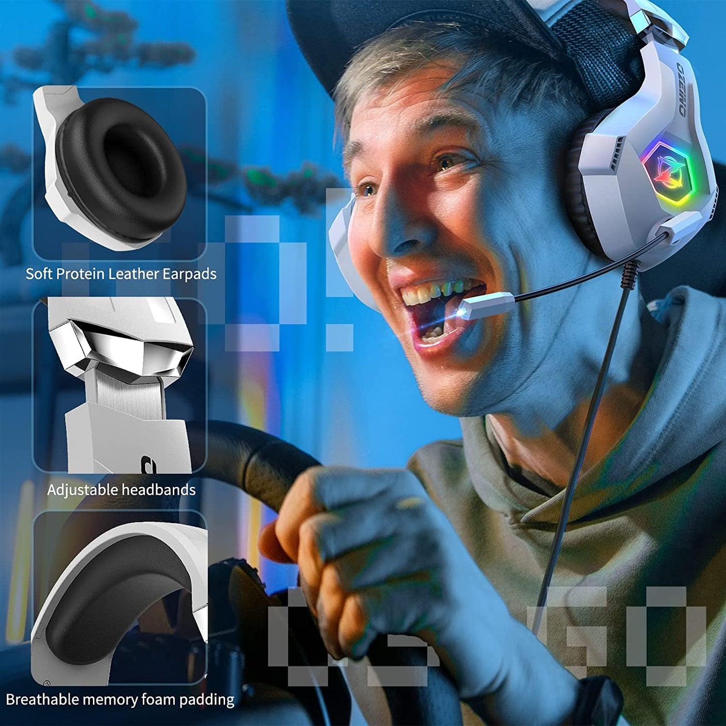 Gaming Headset for PS5 PS4 PC, Over-Ear Headphones with Surround Sound & RGB Light for Xbox Switch Mac Laptop - FoxMart™️ - FoxMart™️