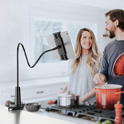 Gooseneck Tablet Holder Stand for Bed: Tryone Adjustable Flexible Arm Tablets Mount Clamp on Table Compatible with iPad Air Mini | Galaxy Tabs | Kindle Fire | Switch or Other 4.7 -10.5" Devices - FoxMart™️ - TRYONE