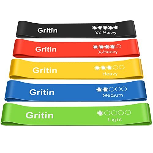 Gritin Resistance Bands, [Set of 5] Skin-Friendly Resistance Fitness Exercise Loop Bands with 5 Different Resistance Levels - Free Carrying Case Included - Ideal for Home, Gym, Yoga, Training - FoxMart™️ - Gritin