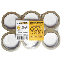 GUMTAPE Rolls of 24MM x 66M Clear Packaging Tape. Heavy Duty Clear Packing Tape Providing a Strong, Sticky Seal and a Secure Bond - FoxMart™️ - GUMTAPE