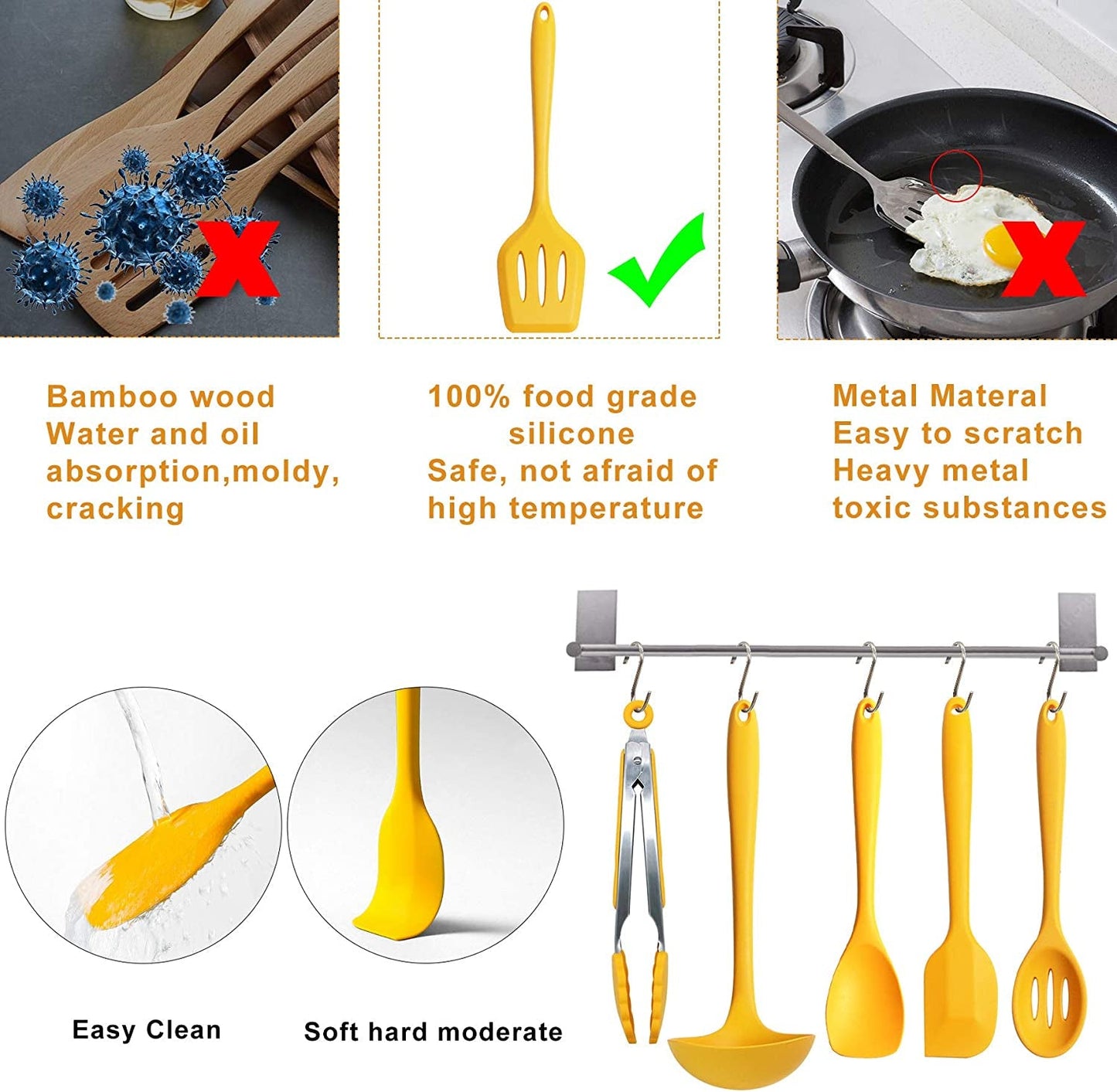 Kitchen Utensil Set - 14Pcs Silicone Cooking Utensils Set, Silicone Kitchen Utensils, Cooking Tools Turner Tongs Nonstick Spatula Spoon for Nonstick Heat Resistant Cookware - FoxMart™️ - FoxMart™️