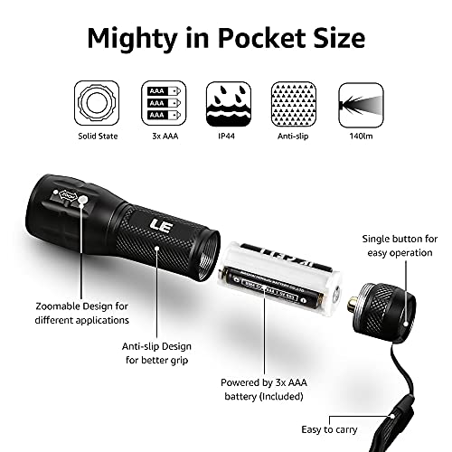 LE LED Torch Battery Powered, LE1000 Super Bright Hand Flashlight, Adjustable Focus, Water Resistant Tactical Torch, Lightweight Small Torch for Camping, Christmas Thanksgiving Gifts for Kid Dad Men - FoxMart™️ - Lighting EVER