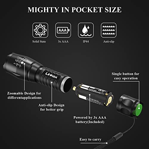 Linkax LED Torch Gifts for Men Dad Kids, Torch Flashlight Adjustable Focus Handheld, Super Bright 800 Lumen Tactical Torch, Mini Pocket Small Torch for Camping, Dog Walking, Emergency, Xmas Gifts - FoxMart™️ - Linkax