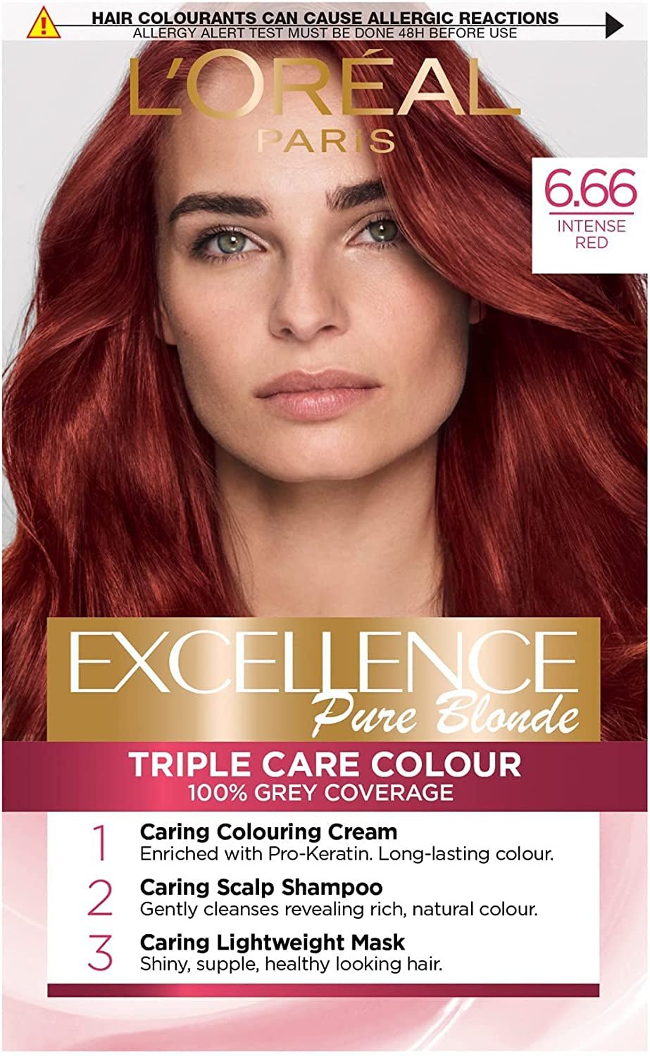 L'Oreal Paris Excellence Crème Permanent Hair Dye, up to 100% Grey Hair Coverage, Natural-Looking Hair Colour Result, Red Hair Dye 6.66 Intense Red - FoxMart™️ - L'Oréal