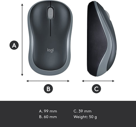 M185 Wireless Mouse, 2.4Ghz with USB Mini Receiver, 12-Month Battery Life, 1000 DPI Optical Tracking, Ambidextrous, Compatible with PC, Mac, Laptop - Grey - FoxMart™️ - FoxMart™️