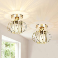 Modern Crystal Ceiling Light Fixture- Industrial 2 Pack Mini Semi Flush Mount Ceiling Lighting LED Crystal Chandeliers Fitting for Kitchen Hallway Dining Rooms Living Room - Gold - FoxMart™️ - FRIDEKO HOME