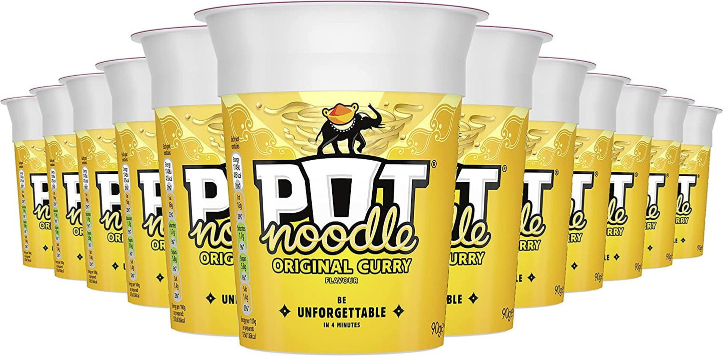 Pot Noodle Original Curry Vegetarian Standard Pot Quick to Make Noodles 90 G Pack of 12 - FoxMart™️ - Unilever