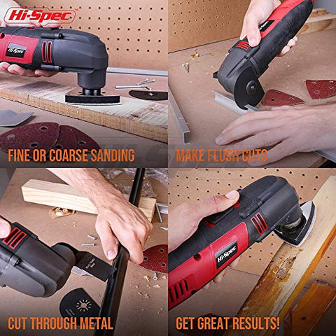 Power Corded Oscillating Multi Tool, Hi-Spec DT30301, 220W with 37 Piece Consumable Accessory Blade & Sanding Kit Make it a Detail Sander, a Mini Saw & Grinder, Scraper and Grout Remover - FoxMart™️ - Hi-Spec
