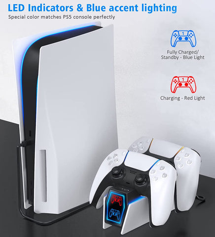 PS5 Charging Station, 2H Fast PS5 Controller Charger for Playstation 5 Dualsense Controller, Upgrade PS5 Charging Dock with 2 Types of Cable, PS5 Charger for Dual PS5 Controller - FoxMart™️ - FoxMart™️