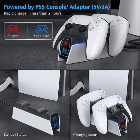 PS5 Charging Station, 2H Fast PS5 Controller Charger for Playstation 5 Dualsense Controller, Upgrade PS5 Charging Dock with 2 Types of Cable, PS5 Charger for Dual PS5 Controller - FoxMart™️ - FoxMart™️