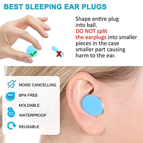 Reusable Silicone Ear Plugs, Waterproof Noise Cancelling EarPlugs for Sleeping, Shooting, Airplanes, Concerts, Mowing, 22dB Highest NRR - FoxMart™️ - Becheln