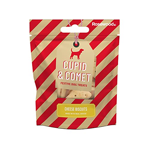 Rosewood Cupid & Comet Christmas Dinner Dog Treat Toy Stocking Gift, 1 x 40g Cheese sticks, 1 x 40g Turkey strips, 1 x 40g salmon bites, 1 x Tennis Ball and 1 x Squeaky Cracker Toy - FoxMart™️ - Rosewood Cupid and Comet
