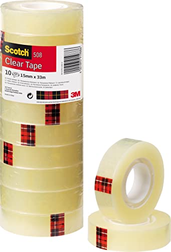 Scotch Transparent Tape 508 - 10 Rolls - 15 mm x 33 m - General Purpose Clear Tape for School, Home and Office - FoxMart™️ - Scotch