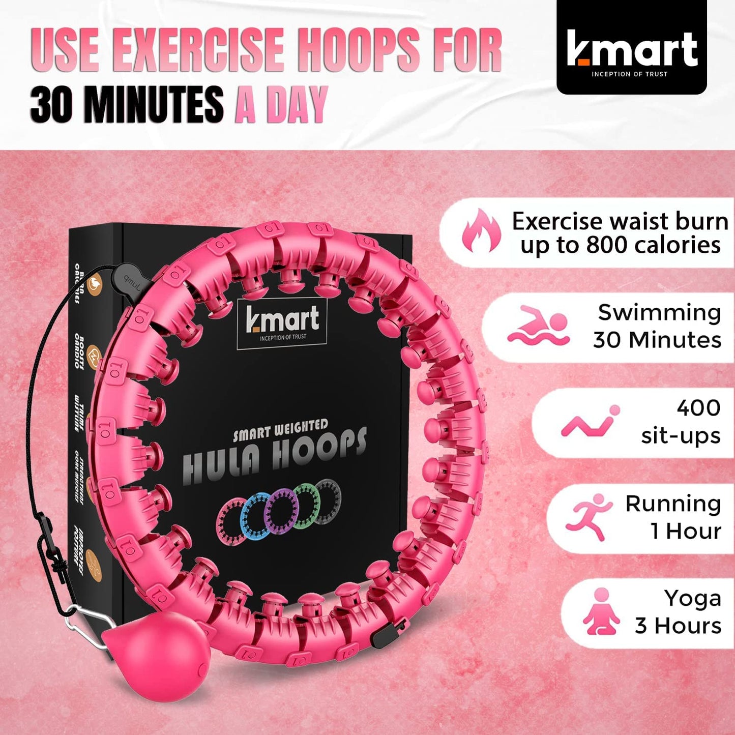 Smart Hula Ring Hoops, Weighted Hula Circle 24 Detachable Fitness Ring with 360 Degree Auto-Spinning Ball Gymnastics, Massage, Adult Fitness for Weight Loss - FoxMart™️ - K-MART
