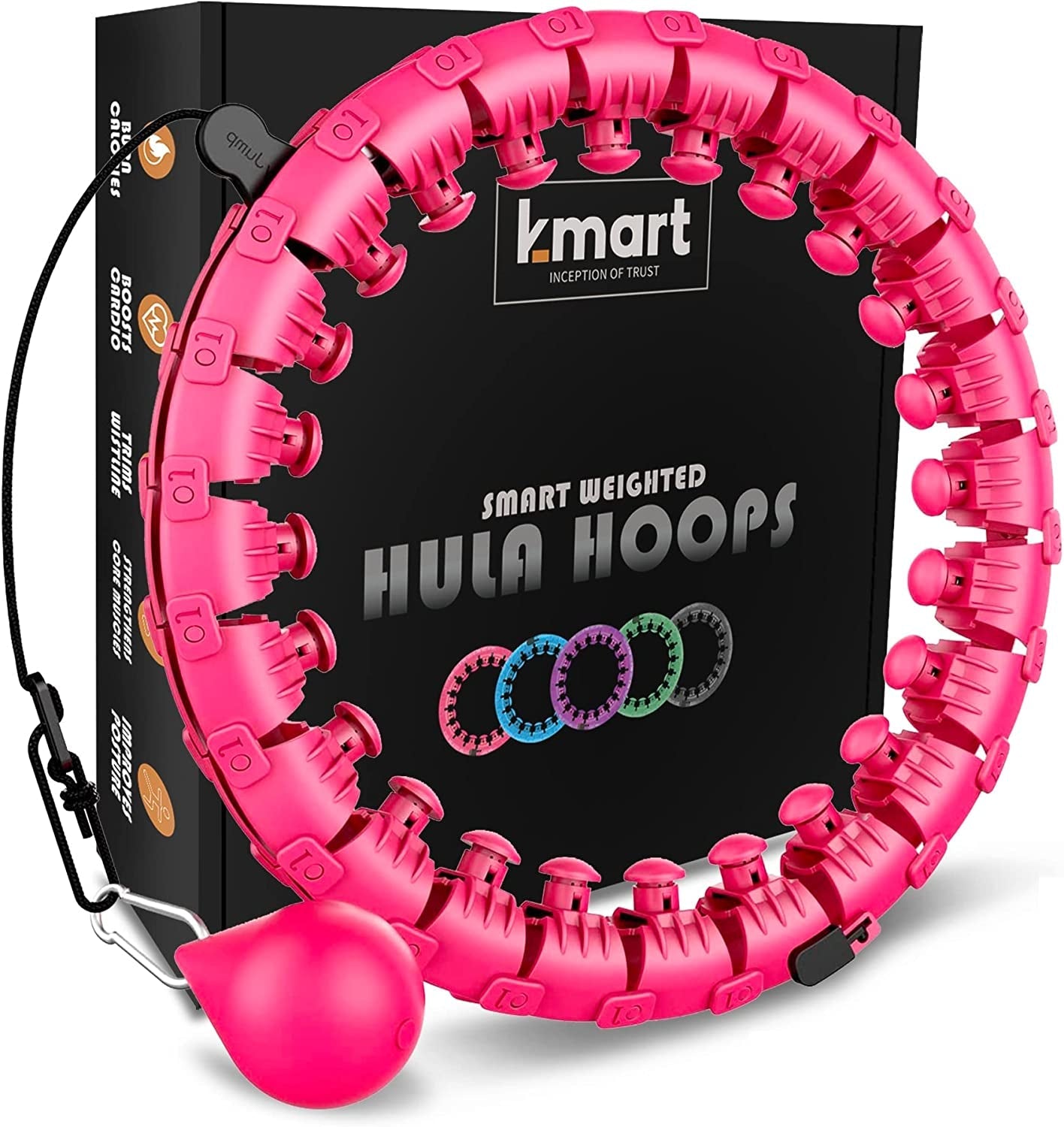 Smart Hula Ring Hoops, Weighted Hula Circle 24 Detachable Fitness Ring with 360 Degree Auto-Spinning Ball Gymnastics, Massage, Adult Fitness for Weight Loss - FoxMart™️ - K-MART