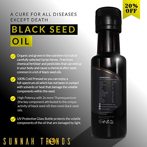 Sunnah Trends® Black Seed Oil - 100% Pure & High Strength - Full Spectrum Virgin Cold Pressed (> 3% Thymoquinone) - 100ml - FoxMart™️ - Sunnah Trends