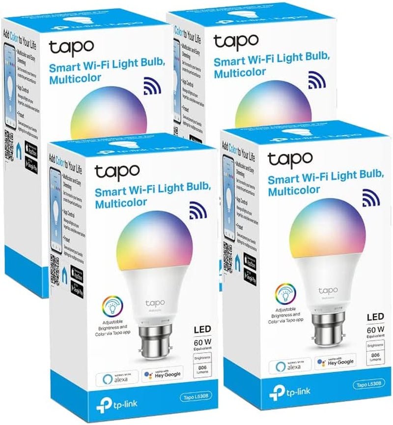 Tapo Smart Bulb, Smart Wi-Fi LED Light, B22, 8.7W, Energy Saving, Works with Amazon Alexa and Google Home, Colour-Changeable, No Hub Required Tapo L530B (4-Pack) [Energy Class F] - FoxMart™️ - TP-Link