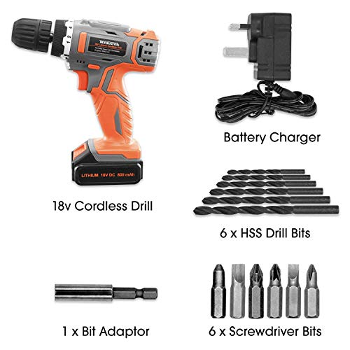 Terratek 13Pc Cordless Drill Driver 18V/20V-Max Lithium-Ion, Electric Screwdriver, Accessory Kit, LED Work Light, Quick Change Battery & Charger Included (18V Cordless Drill & 13pc Kit) - FoxMart™️ - Terratek