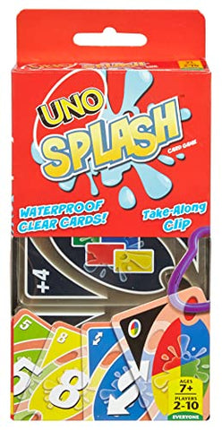 UNO Splash Card Game, 108 durable, waterproof plastic cards plus clip. Makes a Great Gift for Ages 7 and older - FoxMart™️ - Mattel Games