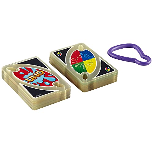 UNO Splash Card Game, 108 durable, waterproof plastic cards plus clip. Makes a Great Gift for Ages 7 and older - FoxMart™️ - Mattel Games