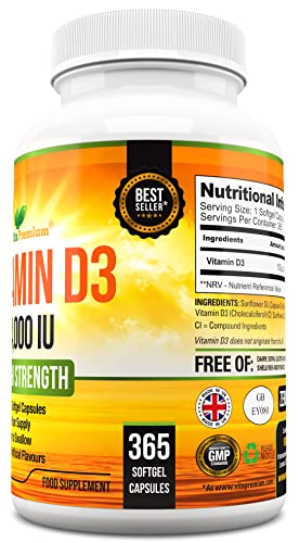 Vitamin D 4,000 IU, Maximum Strength Vitamin D3 Supplement, 365 Easy to Swallow Softgels - Full Year Supply - FoxMart™️ - Vita Premium