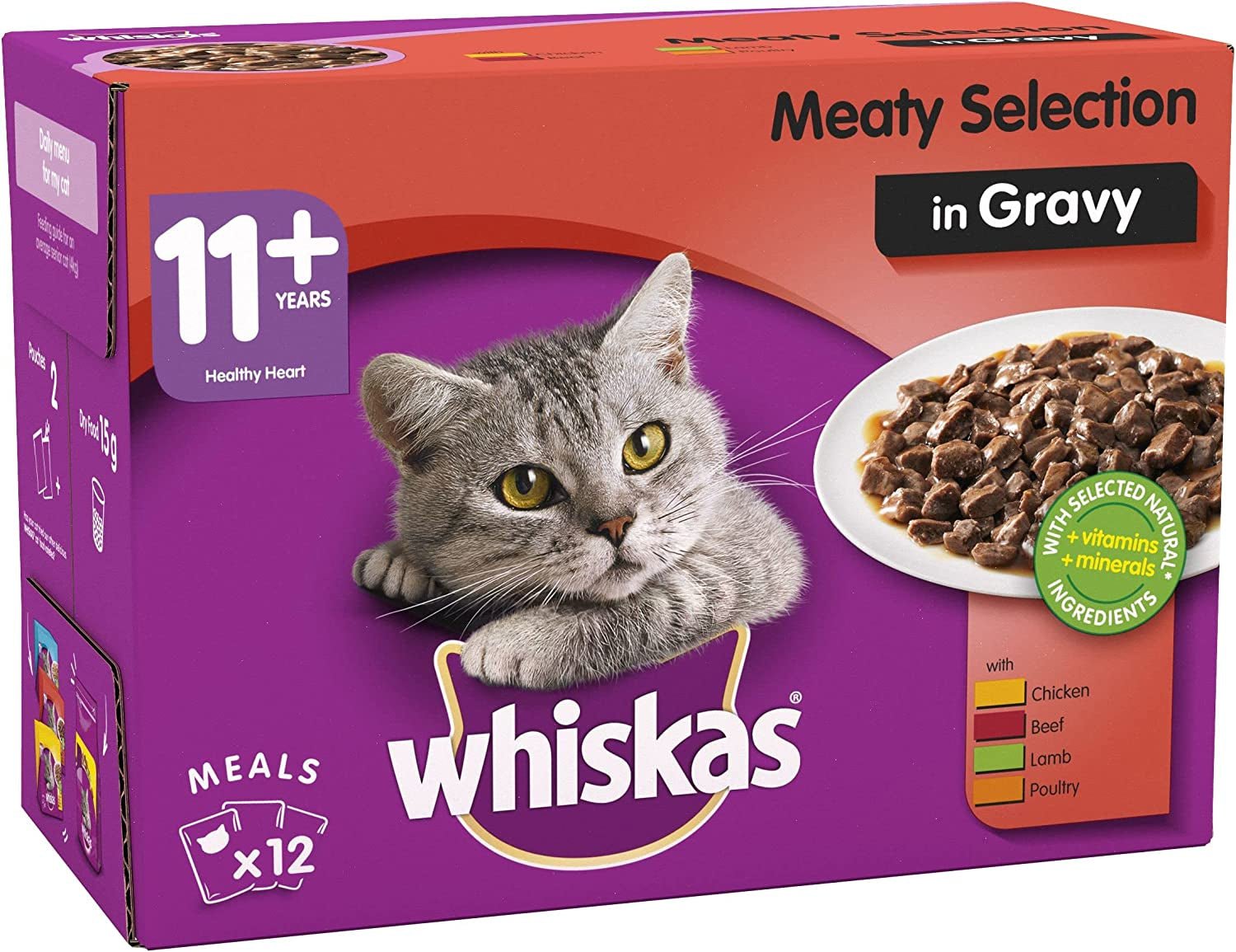 Wet Pouches, Delicious and Tasty Meaty Selection in Gravy, Suitable for Senior Cats Aged 11+, (12 Pouches X 100G) - FoxMart™️ - whiskas
