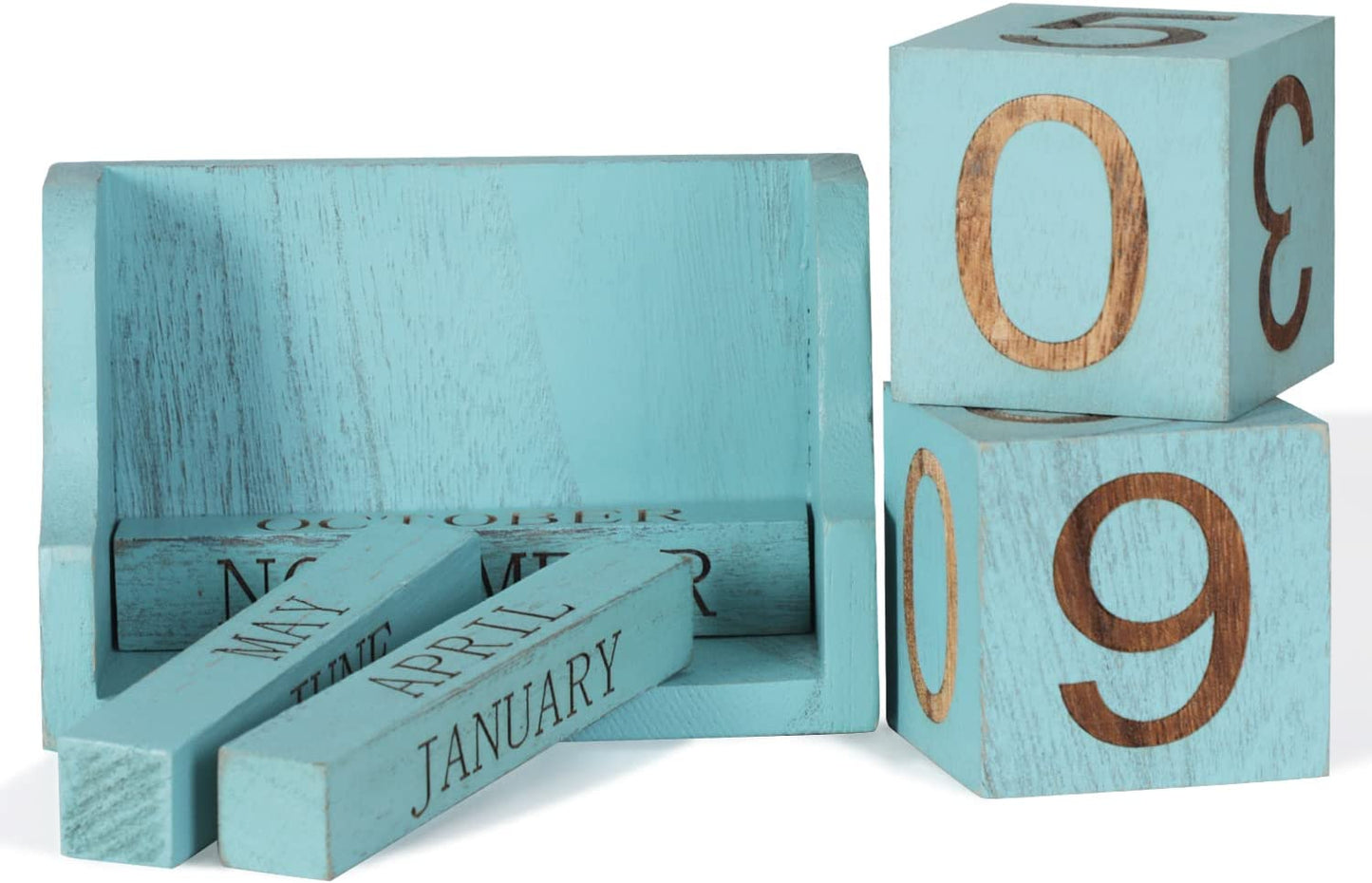 Wooden Desk Calendar Blocks, Date Desktop Block Calendar, Vintage Wood Perpetual Calendars Block for Rustic Home Office Decoration, Natural Wood&Laser Engraved(Ocean Blue) - FoxMart™️ - PHOENANCEE